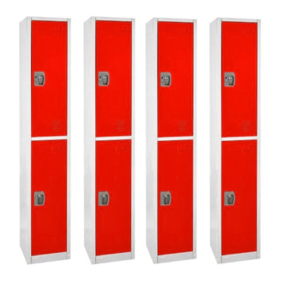 72" x 12" x 12" 2-Door Steel Key Lock 2-Tier Locker - Employee & Student Storage for Schools, Gym, Workplace - Includes Shelves, Hooks, Ventilation & Card Holder - Easy Assembly