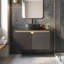 Meuble-lavabo mural 30 po en contreplaqué avec lavabo en céramique, portes doubles en sergé et armoire de rangement noir-136269273
