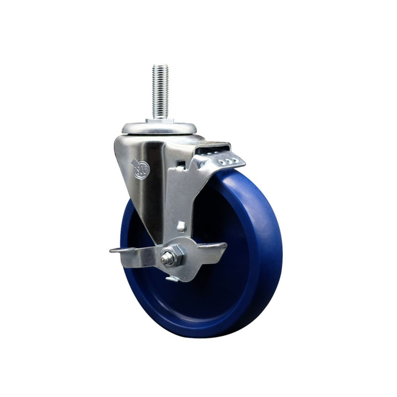 Ensemble de roulettes à tige filetée en polyuréthane pivotant de 3/8 po avec frein