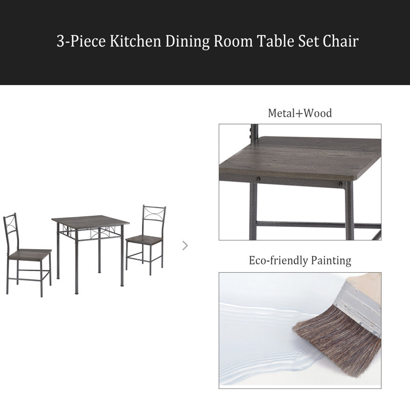 Ensemble de table de salle à manger 3 pièces gris