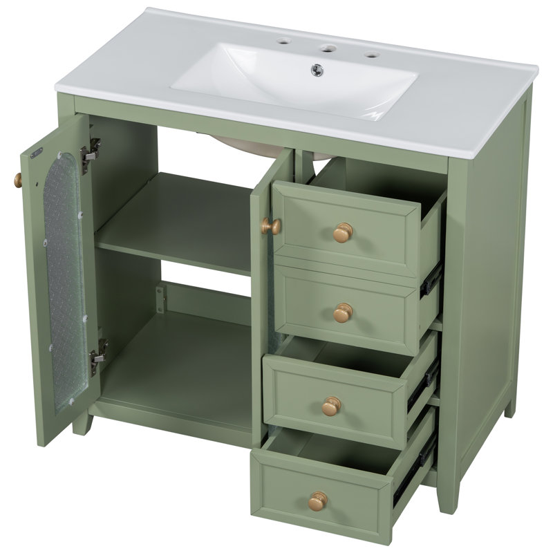 Meuble-lavabo 36 po avec comptoir en céramique, Vert