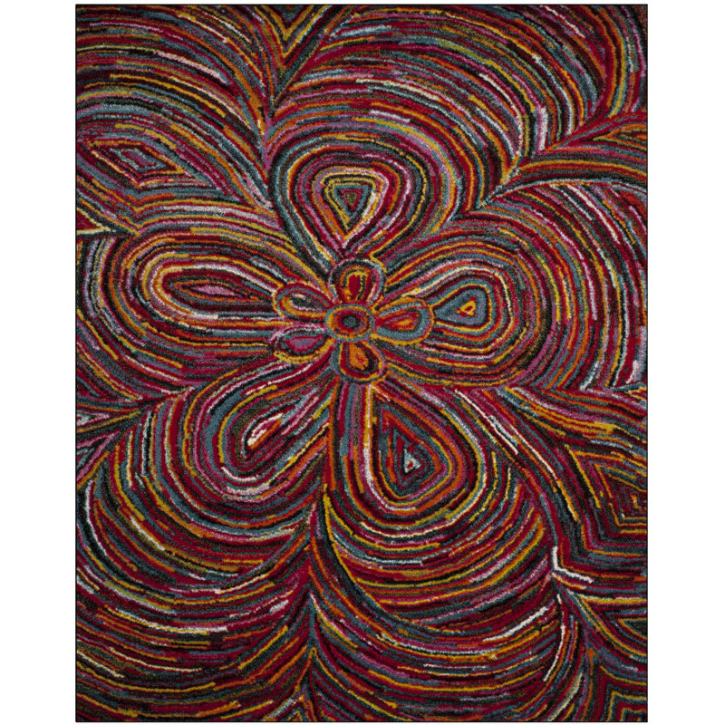 Tapis abstrait vert / bleu / rouge Miley, Rectangle 9 pi x 12 pi