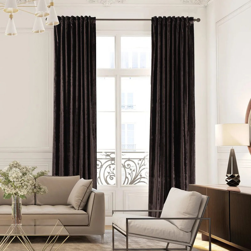Rideau simple extra long et extra large en velours brillant de luxe, Moka, L 52 po x L 95 po