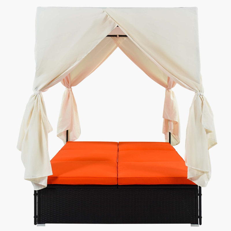 Venesa 77.2" Wicker Outdoor Patio Daybed with Cushions, Orange