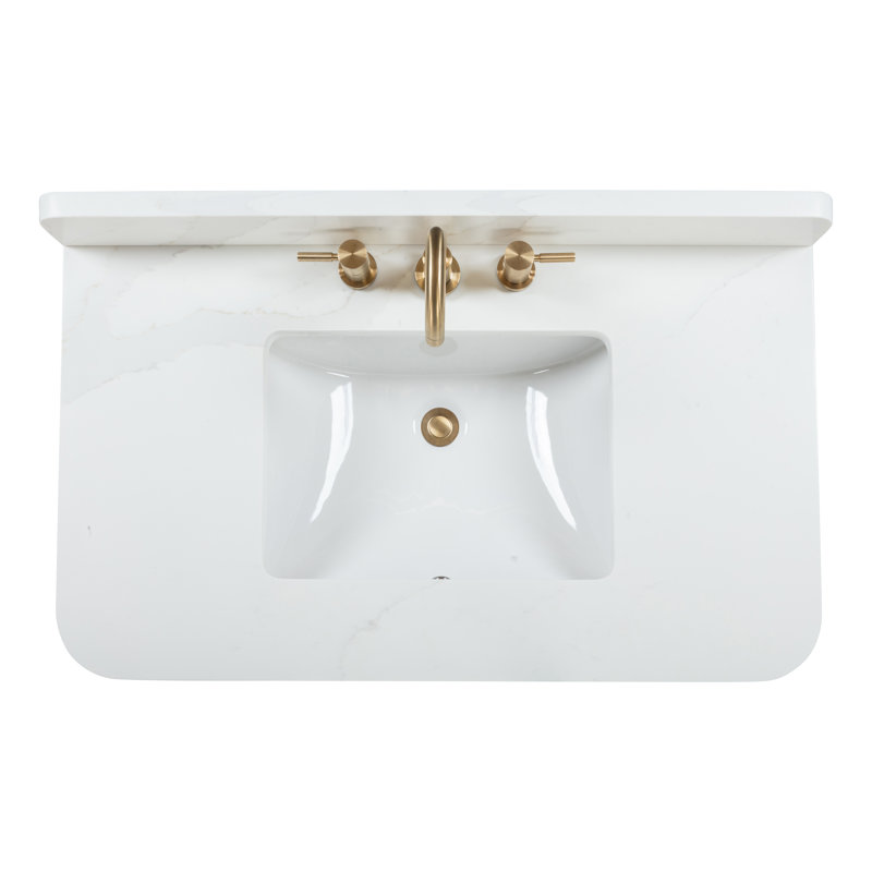 Blakely 36" Free Standing Single Bathroom Vanity with Quartz Top, Gray, Gold
