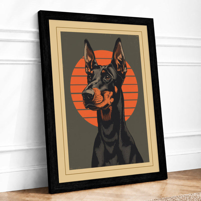 Doberman Rising Geometric - Framed Print, A4 - 29.7 x 21.0 cm, Black