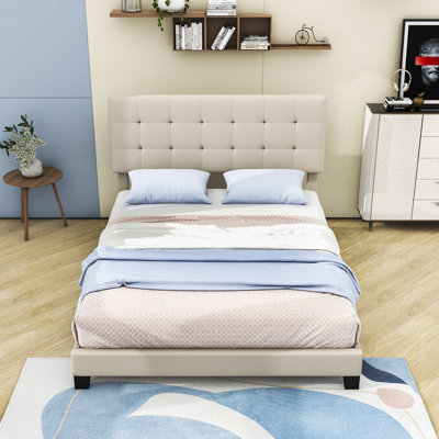 Queen Size Linen Upholstered Platform Bed with Headboard -  Red Barrel StudioÂ®, 29545ECA00974661BABE6517E379A9A6