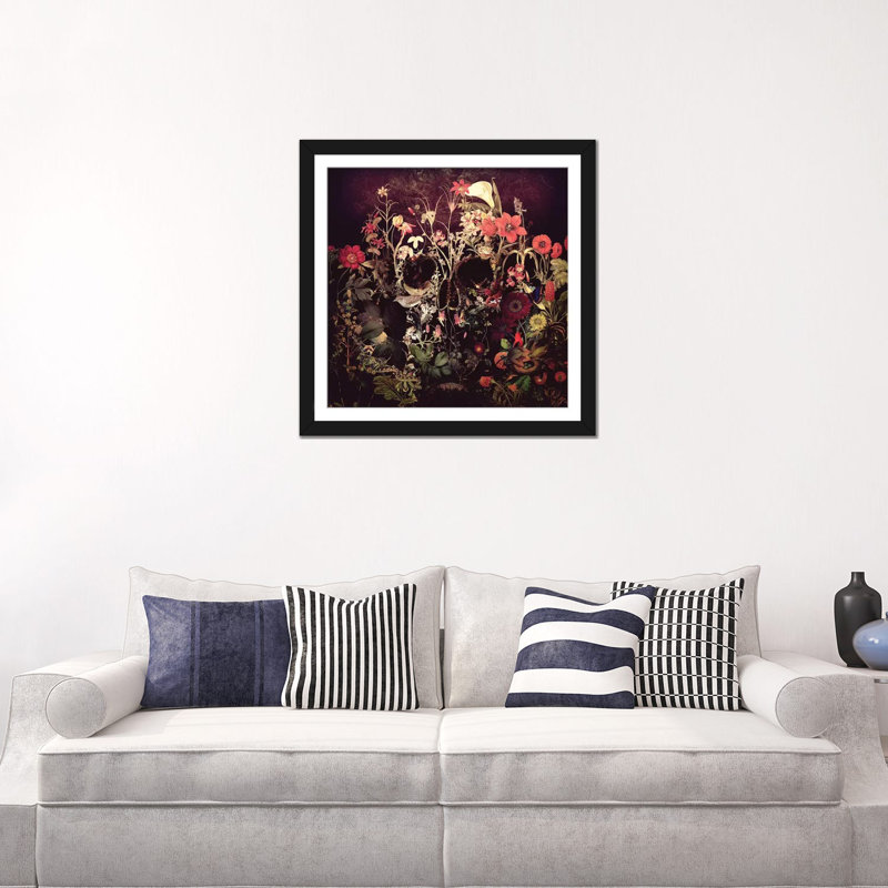 « fleuri, square » par ali gulec, impression sur toile tendue, H 24 po x l 24 po x P 1 po, Papier d'art encadré noir, Blanc