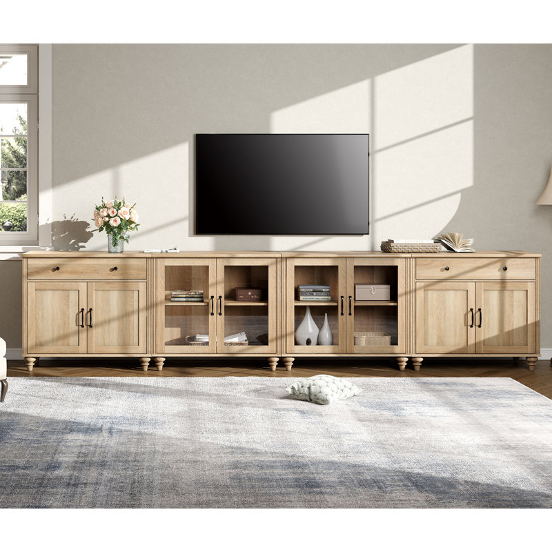  Scarlett TV Stand For TVs Up To 85", Entertainment Center With Cabinets and Drawers, Oak