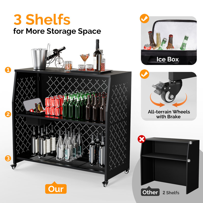 Black Metal Rectangular Outdoor Bar Table With Ice Box