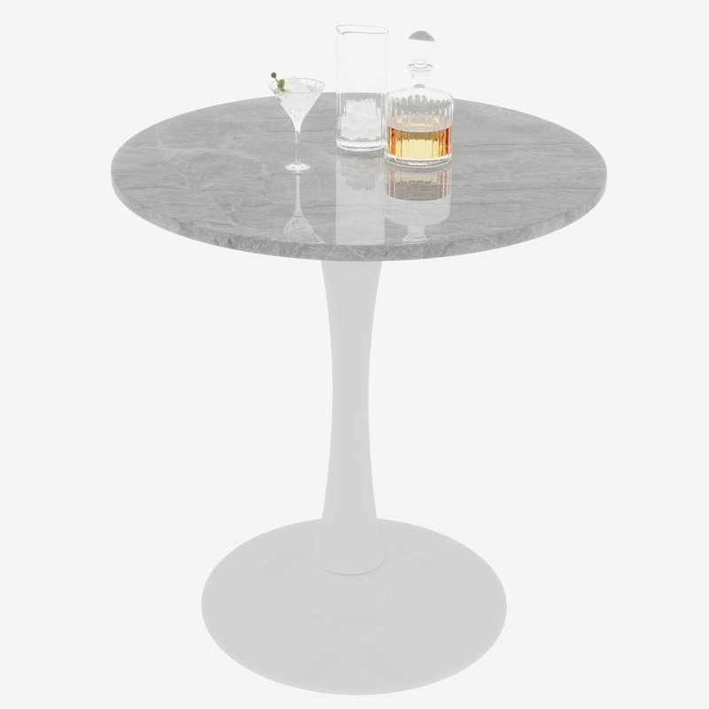 Table basse de 27,6 pouces de style Mid-Century moderne, pouvant accueillir de 2 à 4 personnes, avec un plateau de table rond en marbre veiné gris clair, pour divers réglages.