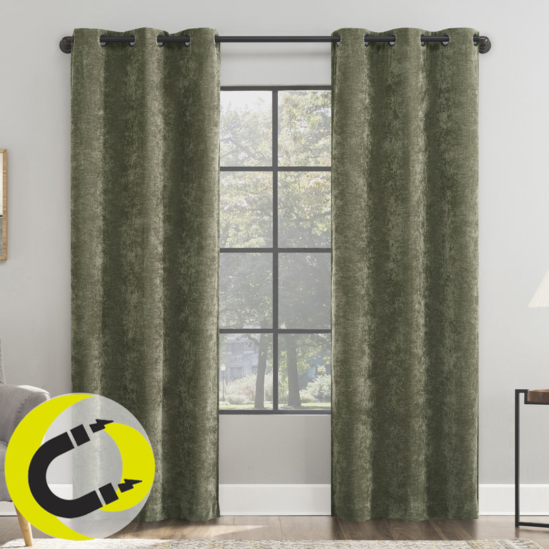 Sun Zero Isidora Velvet Magnetic Closure 100% Blackout Grommet Curtain Panel, 40" W x 96" L, Green