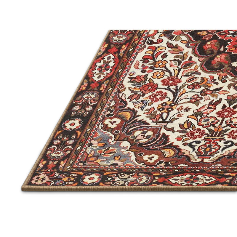 Tapis traditionnel beige / noir Gertraut, Rectangle 2 pi x 4 pi