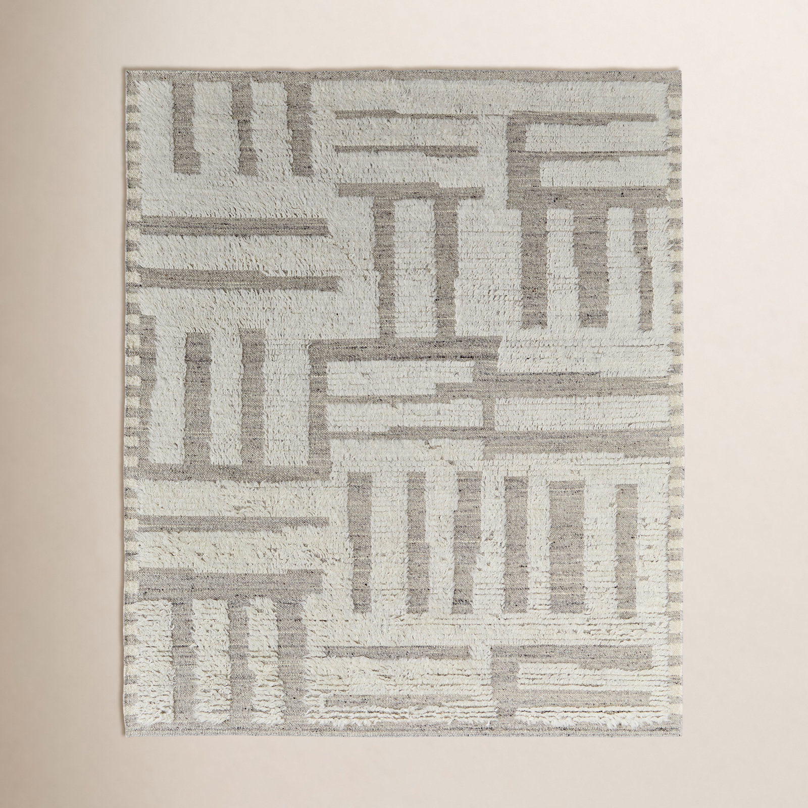 Jalaycia Gray Hand-Woven Geometric Wool Rug, Rectangle 9'6" x 13'6"