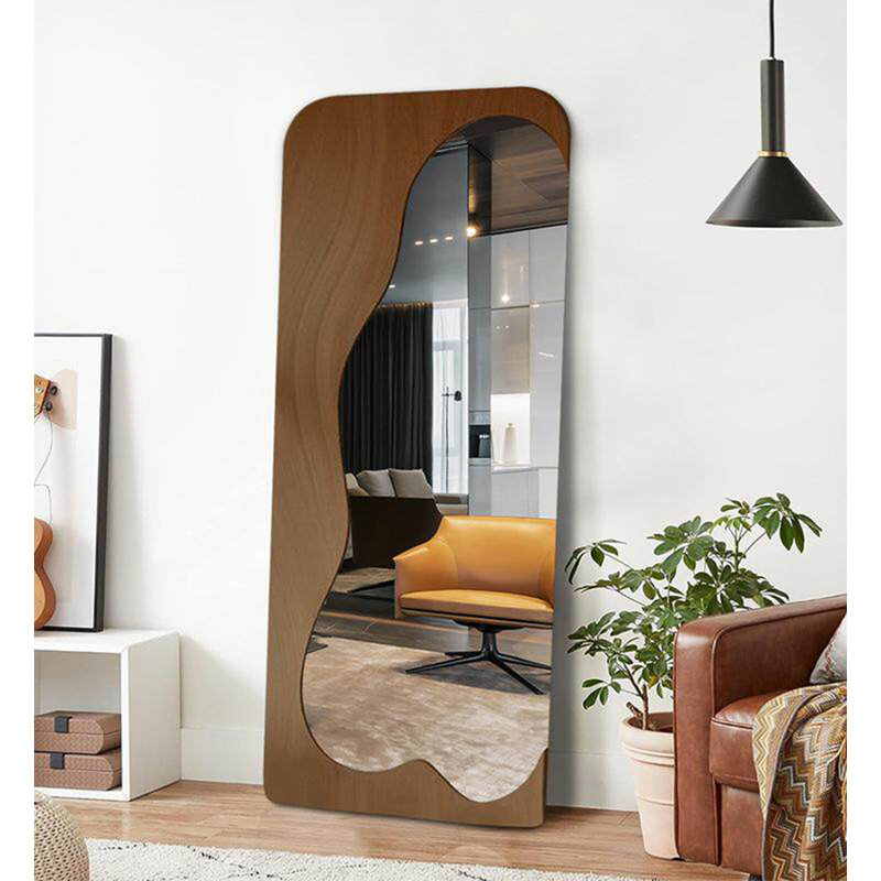 Miroir complet en bois massif de style Wabi-Sabi antidéflagrant, H 70,87 po x l 31,5 po