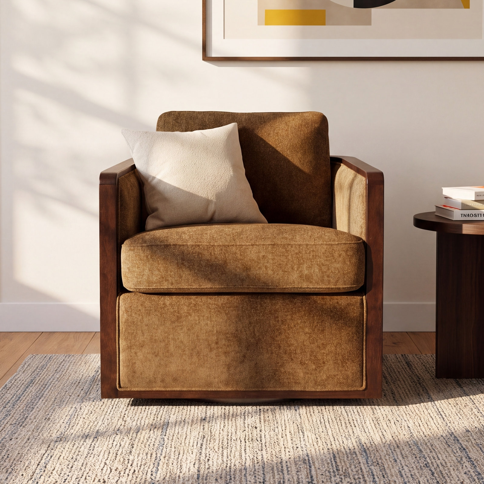 Clarisse Linen Swivel Armchair, Dark Brown