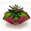 Conception succulente dans un vase en métal ondulé rouge foncé