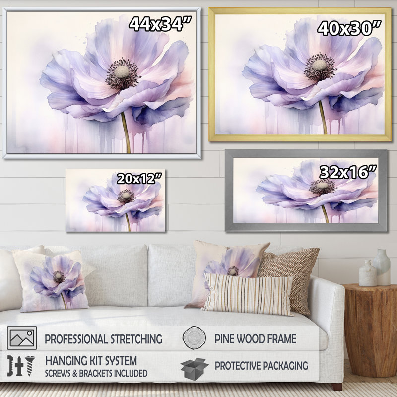 Pivoine mauve sur toile, Cadre photo doré simple, H 16 po x l 32 po x P 1 po