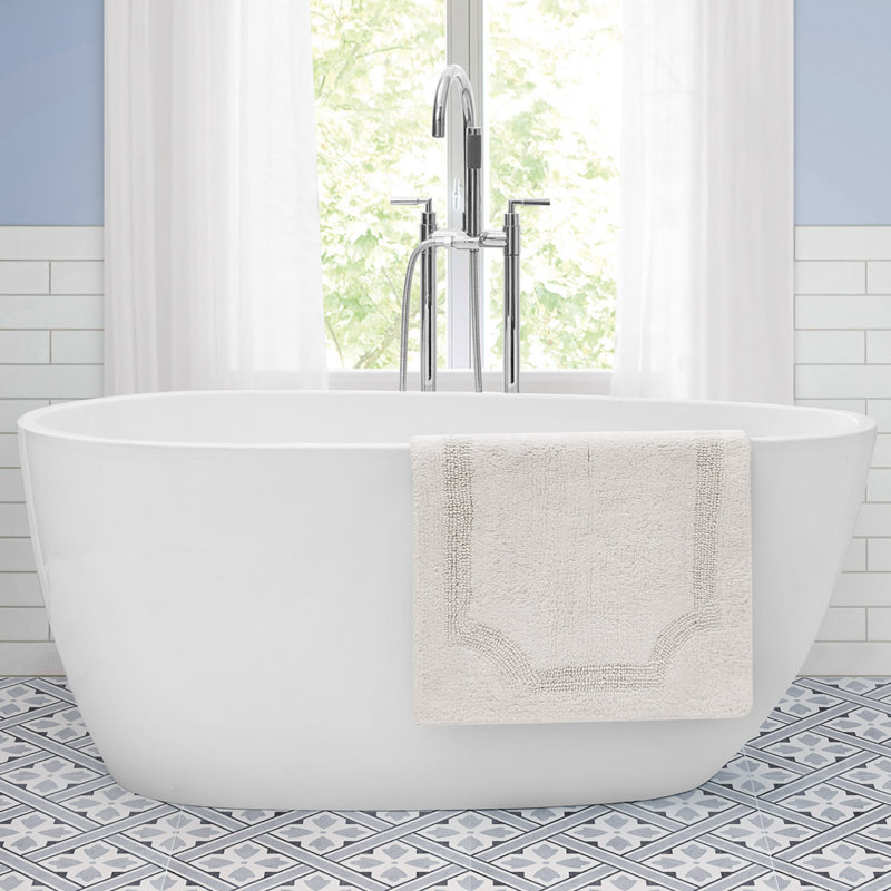 Laura Ashley Tablet Reversible Cotton Bath Rug, Ivory, 17” L x 24” W