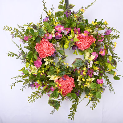 26" Handcrafted Faux Peony Morning Glory Silk Wreath for Front Door