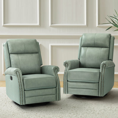 Anouschka 30.5" W Top Grain Leather Swivel Glider Recliner