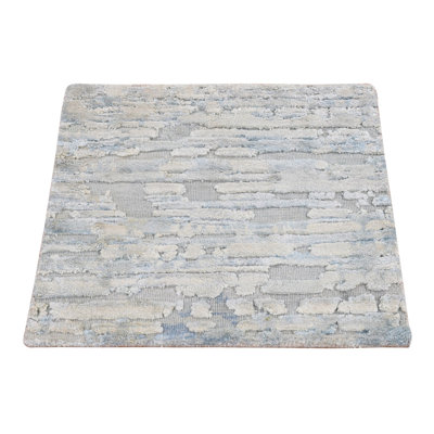 2'0" x 2'0" New Hand Knotted Ivory Wool & Silk Square Oriental Rug - MOA10278025