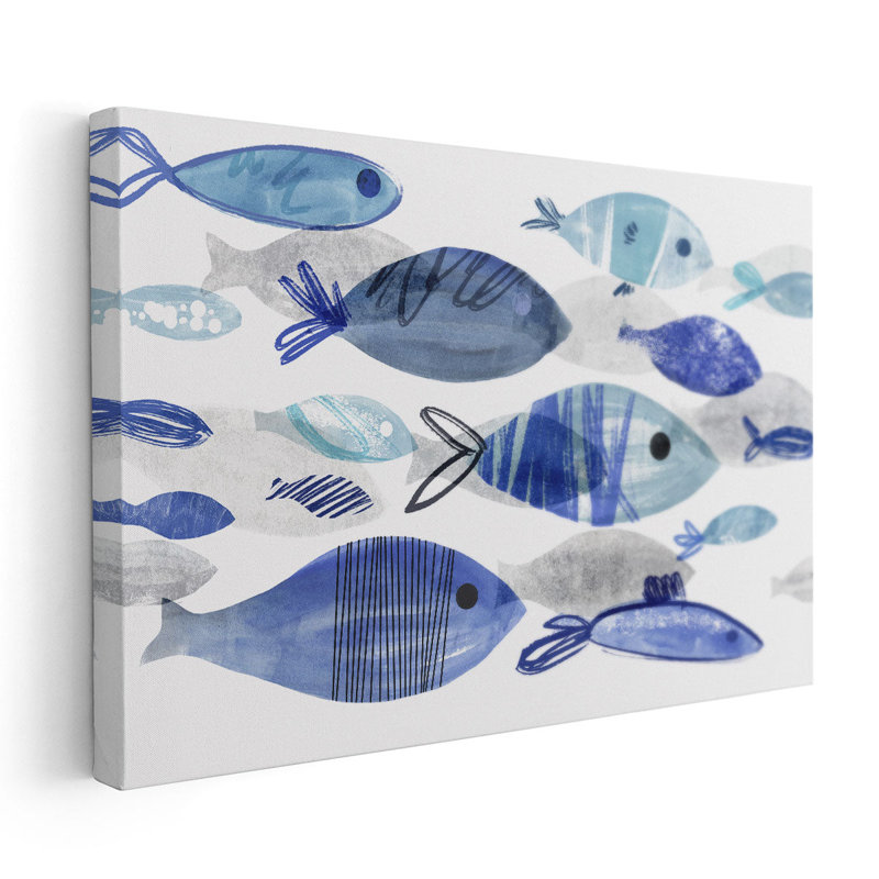 Fish Parade I - reproduction d'art sur toile, H 20 po x l 30 po