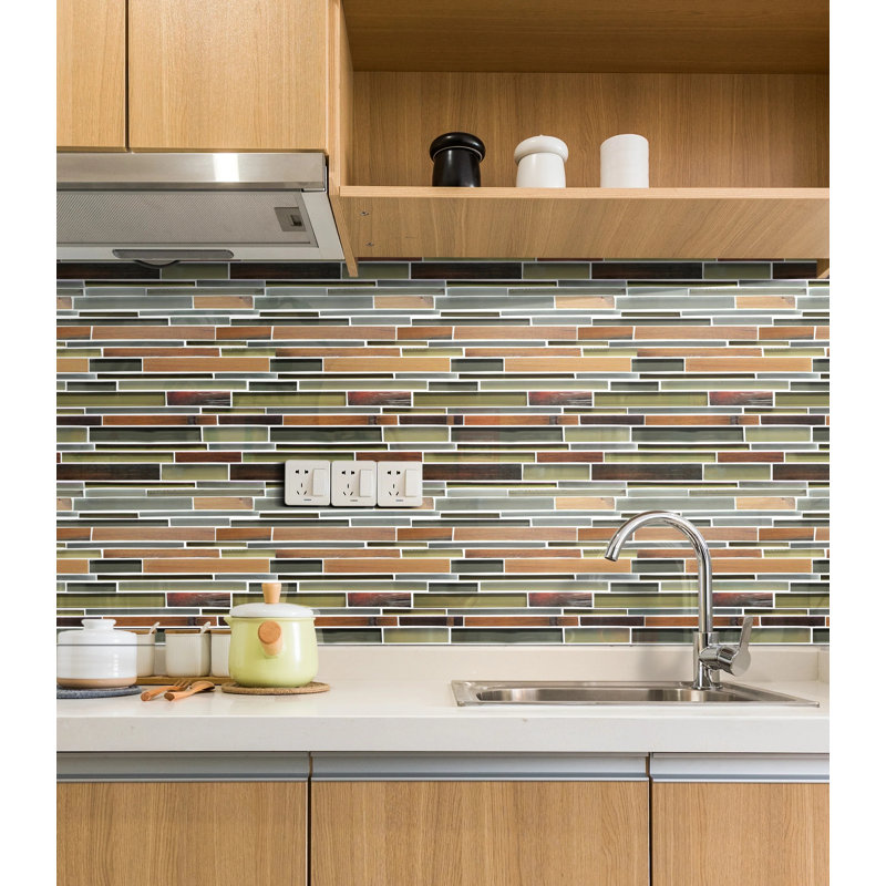 Ambergris Reed Mixed Media Random Strips 12-In X 12-In Glass Mosaic Wall Tile(1-Sq. Ft/ Piece), Brown/Tan/Orange/Gray/Green