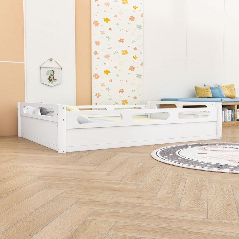 Lit plateforme en bois avec garde-corps, Full, White