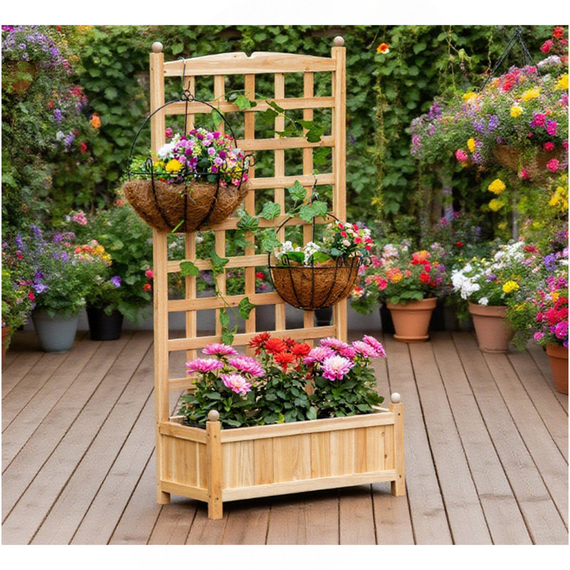 Lit de jardin surélevé en bois avec tablette à fleurs - jardinière pour jardinage de fleurs