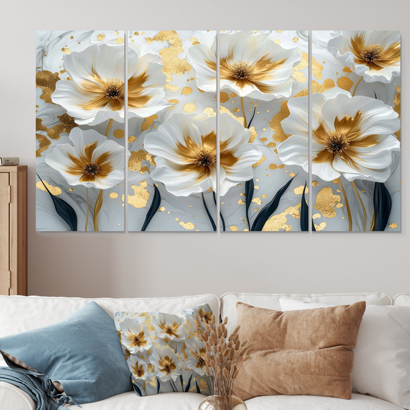 «White Charm Cornflowers Meadow Charm IV», ensemble d'art mural, H 28 po x l 48 po