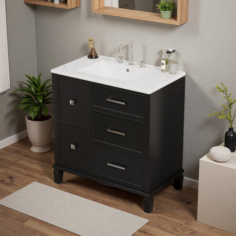 30 Inch Bathroom Vanity With Ceramic Sink, Black