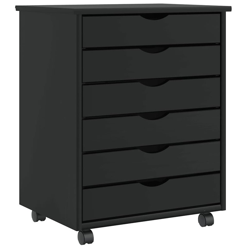 Armoire à roulettes vidaXL Bois de pin massif, bois d'ingénierie, plastique, Noir