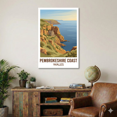 Pembrokeshire Coast, Wales - Romantic Coastal Cliffs Travel Poster, Scenic Welsh Seaside Print. Giclee Print On Wrapped Canvas. Wall Art, Home Decor - Regions & Scenic Areas, Wales - Wrapped Canvas Print