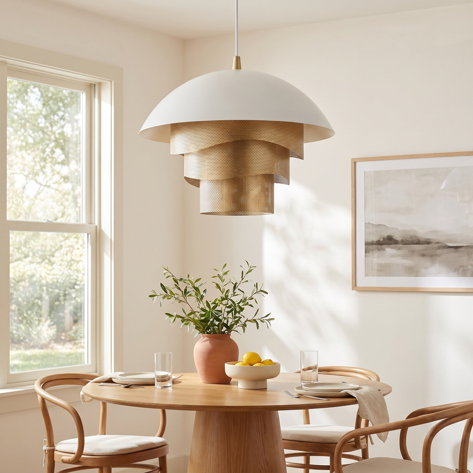 Sculptural Statement Pendants Single Light Iron Dimmable LED Pendant, White