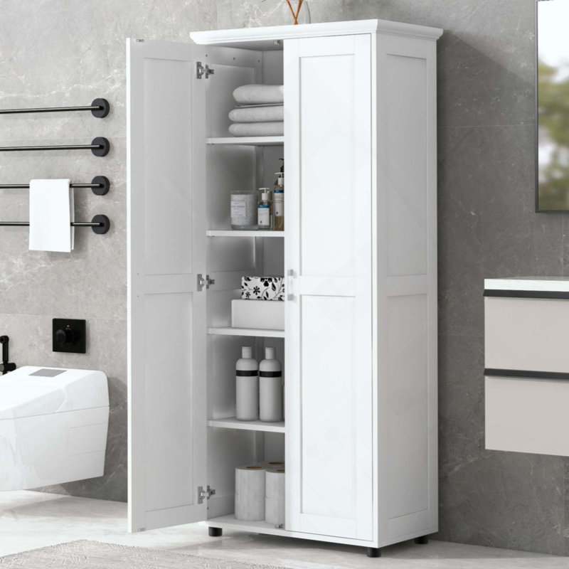 Armoire de rangement avec deux portes pour salle de bain, bureau, tablette réglable, panneau de fibres à densité moyenne