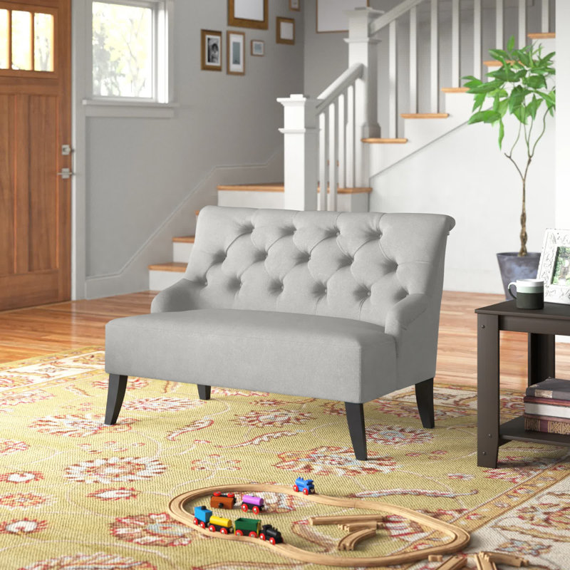 Parisian Chic Button-Tufted Settee – French Flair, Compact Size, 20-Minute Assembly, Light Gray Polyester