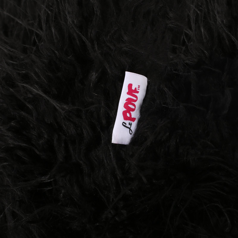 Faux Fur Bean Bag Chair, Black Faux Fur, 42" H x 54" W x 54" D