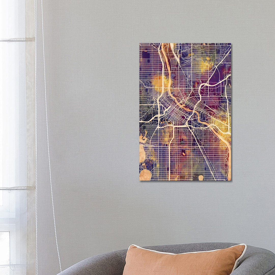 Minneapolis Minnesota City Map II by Michael Tompsett - Wrapped Canvas Gallery-Wrapped Canvas Giclée