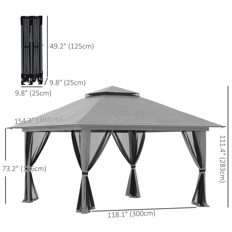 13 pi. L 13 pi. D Auvent escamotable en acier, Gris foncé