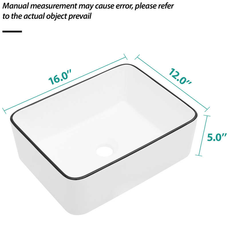Lavabo de salle de bain rectangulaire en céramique blanche 16 x 12 pouces au-dessus du comptoir - élégant et facile à installer en fissures et taches
