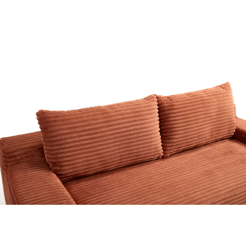Canapé avec causeuse avec mousse à mémoire de forme et structure en acier - sans assemblage, conception convertible 2-en-1, tissu en velours côtelé - canapé compact pour les petits espaces, les appartements, le bureau à domicile et la chambre à coucher (orange)