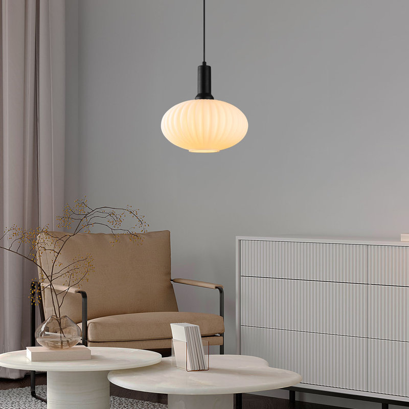Élégant lustre en métal noir de 11,8 po x 11,8 po x 46,5 po | Comprend un capuchon en verre et un corps en métal durable | Douille E26, 40 W maximum (ampoule non incluse) | Éclairage élégant pour la salle à manger, le salon et le vestibule