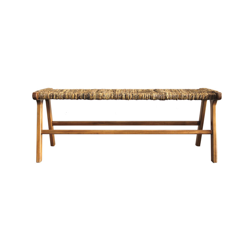 Transitional Brown 48" Bench with Durable Mahogany Frame and Banana Weave Seat