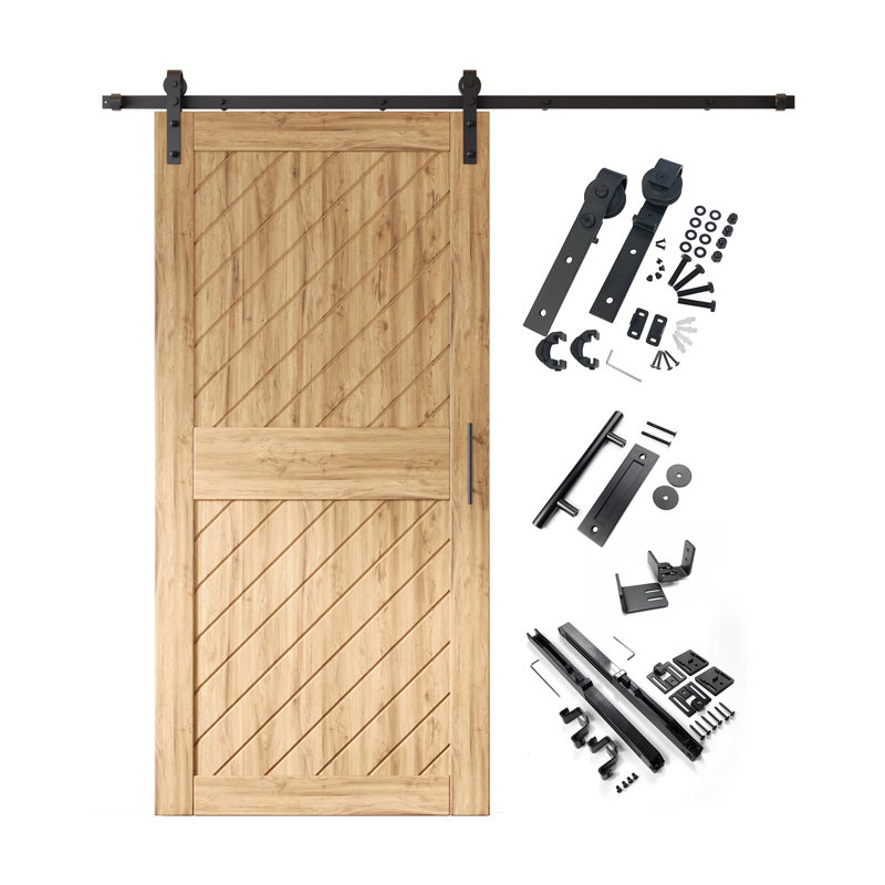 Porte de grange inclinée non assemblée et non finie avec quincaillerie d'installation sans dérivation Homacer 50 po x 84 po Homacer, rail de 9 pi, utilisation intérieure seulement