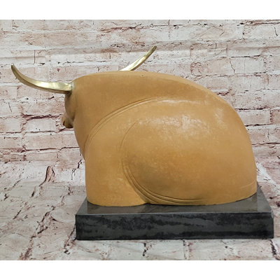 Bronze Resting Bull Statue - Minimalist Abstract Farm Sculpture Decor