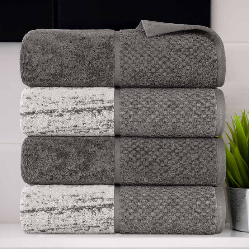Lodie Cotton Plush Soft Absorbent Jacquard Solid and Two-Toned Bath Towel, Charcoal/Silver