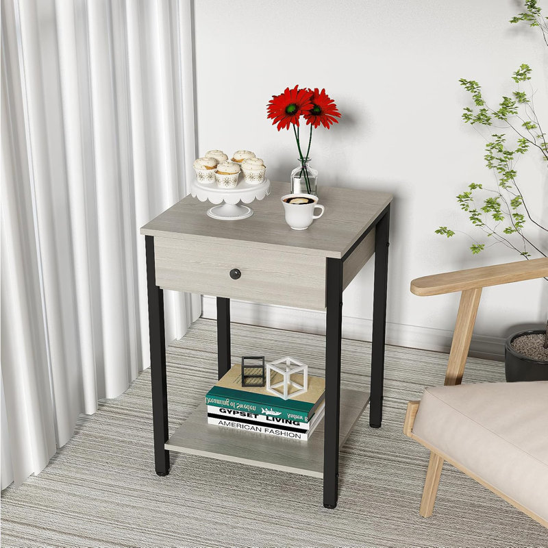 Nightstand Set Of 2 Modern End Table Side Table With Drawer And Storage Shelf Wood Night Stand Greige Bedside Table For Bedroom, Living Room, Sofa Couch, Hall, Easy Assembly