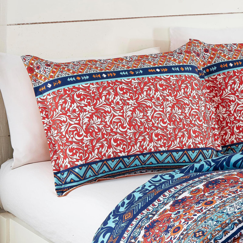 Bohemian Multicolor Queen Microfiber Comforter Set with Pillow Shams