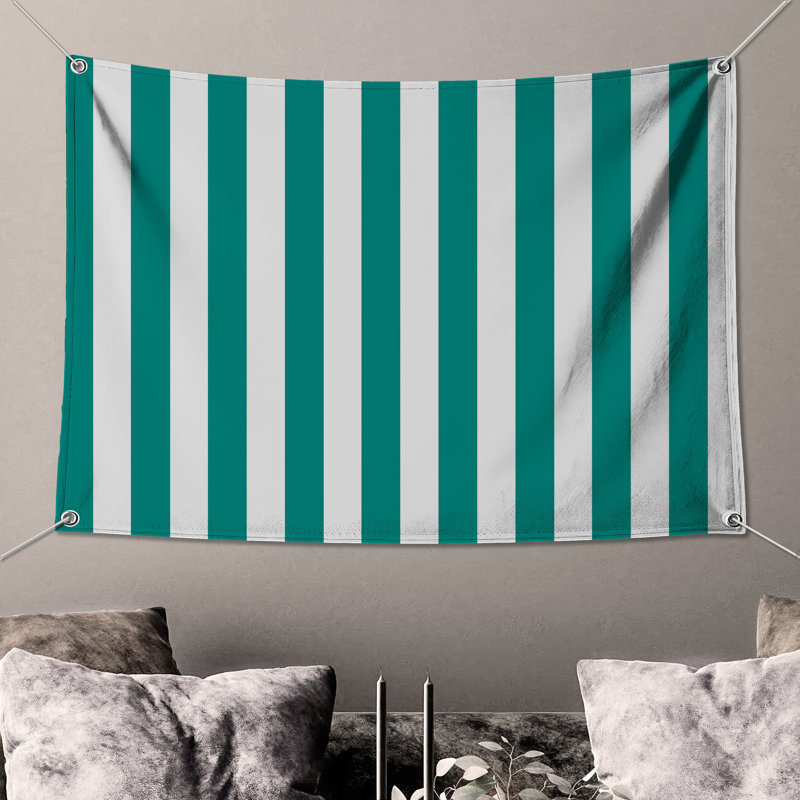 Teal Vertical Stripes Wall Tapestry - Stripes Wall Decor, H 104 po x 88 avec 4 œillets